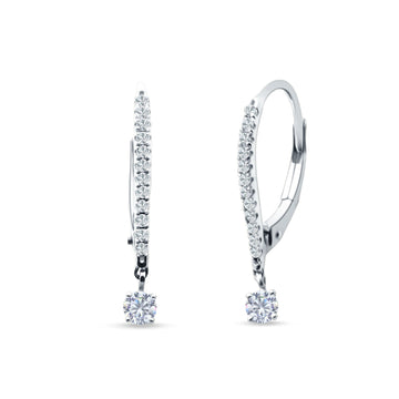 Round Cubic Zirconia Dangle Hoop Leverback Earrings 925 Sterling Silver